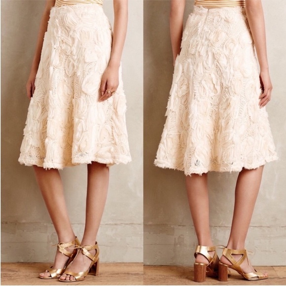 Anthropologie HD in Paris Petaluma A-Line Skirt Ruffled Rosette Cream 6 - Picture 2 of 10